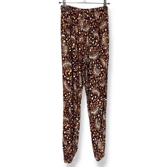 Batik Lounge Pants Brown Abstract Pattern Stretch Waist Ankles Boho Hippie - Picture 2 of 12